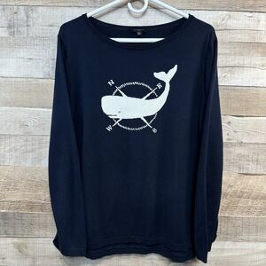 Talbots Petite Navy Blue Whale Compass Nautical Knit Sweater XLP 07/19